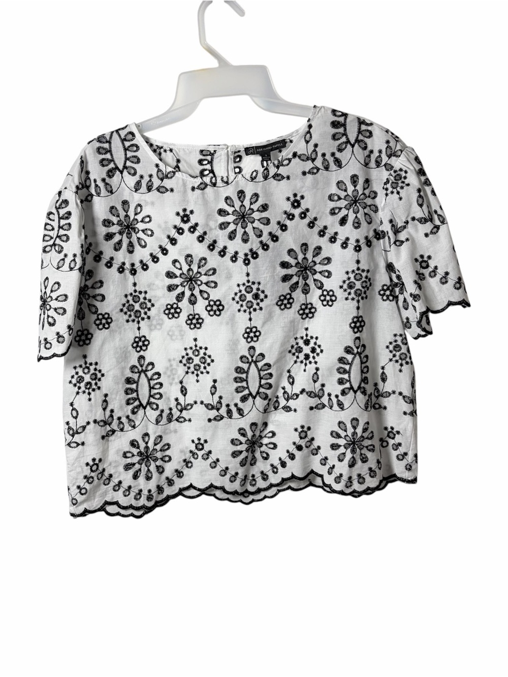 NWT Adrianna Papell Embroidered White Cotton Blend Short Sleeve Top size S